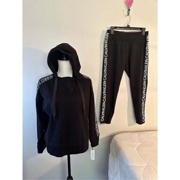 NWT Calvin Klein Womens Performance Pants Yoga Legging Logo Black White Large - Picture 13 of 14